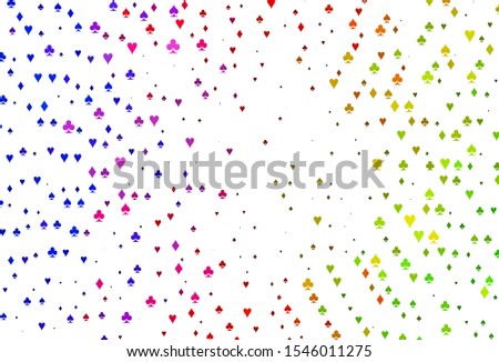 Light Green, Red vector texture with playing cards. Colorful gradient with signs of hearts, spades, clubs, diamonds. Pattern for booklets, leaflets of gambling houses.