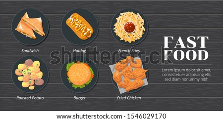 Sandwich,hotdog,french fries,roasted potato,hamburger,fried chicken fast food vector set collection graphic design