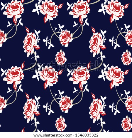 Seamless leaves with vector flower Pattern on navy      Background