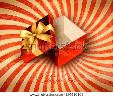 Holiday background with red gift ribbon with open gift box Vector