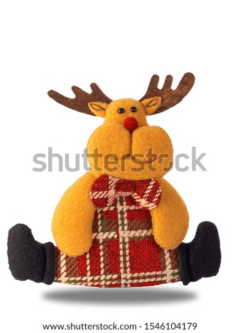 happy cute christmas deer isolated on white background. (This has clipping path)  
