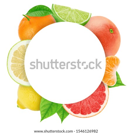 Round frame made of different fruits with copyspase inside isolated on a white background with clipping path.