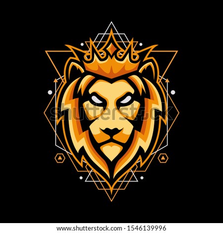 Lion king vector on sacred geometry background. Usable as t shirt design, poster, mascot logo, wallpaper, etc.