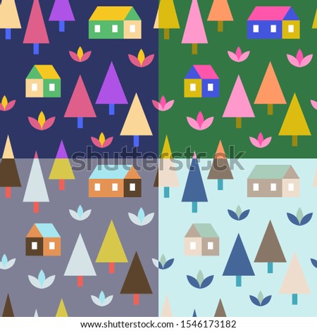 Colorful forest pattern set. Seamless vector background.