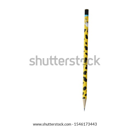 A yellow pencil with a tiger pattern on a white background 