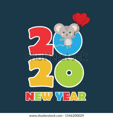 new year 2020, the year of the rat, with a cute dynamic and cheerful design.