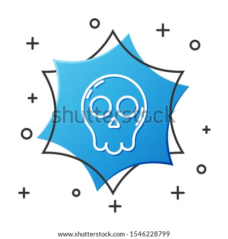White line Skull icon isolated on white background. Happy Halloween party. Blue hexagon button. Vector Illustration
