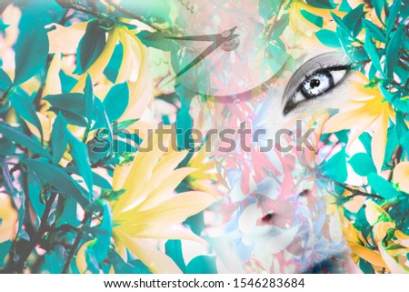 Artistic background female eye and flowers