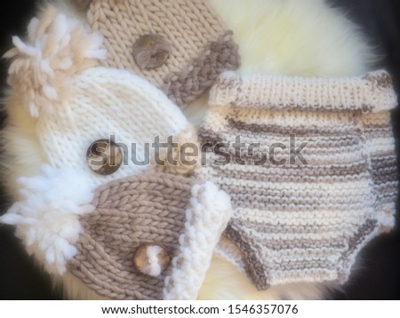 Hand knit neutral baby accessories