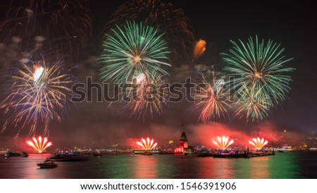 Istanbul Maiden's Tower fireworks display, 29 October Republic Day events. Turkey