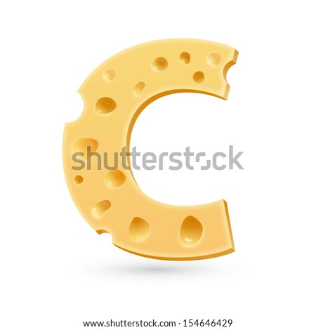 C cheese letter. Symbol isolated on white. Vector design element