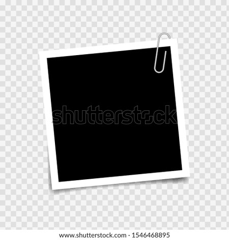Photo frame attached to a paper clip. Vector illustration isolated on transparent background.