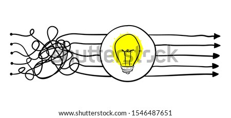 Simplifying the complex, confusion clarity or path. vector idea concept with lightbulbs doodle illustration Royalty-Free Stock Photo #1546487651