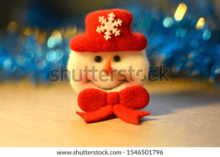 winter snow snowman blue red bow background new year christmas