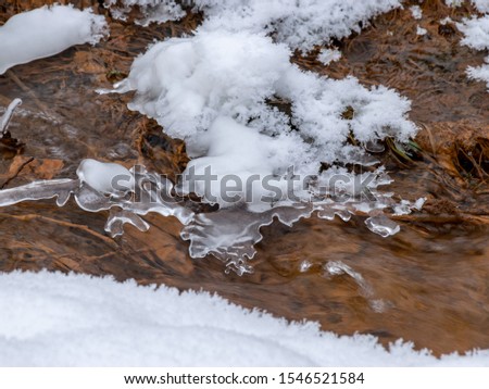 abstract picture with ice, stream water and rock formations, suitable for winter background