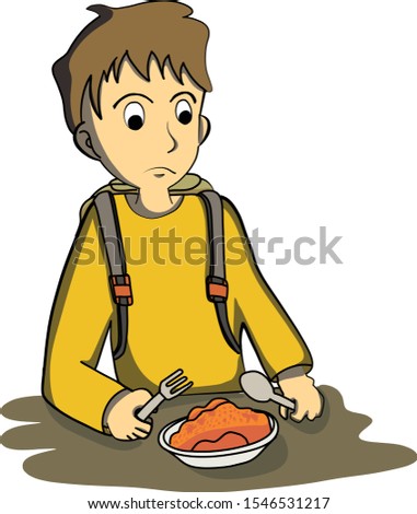 Boy eating alone illustration vector