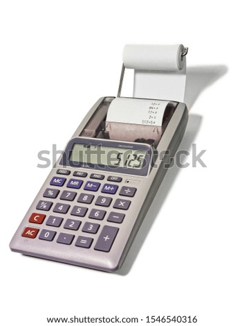 Accounting calculator on white background