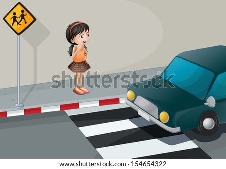 Illustration of a little girl at the pedestrian lane