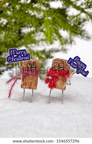 Two cork men wish everyone a "Merry Christmas" and a "Happy New Year".  A little tipsy they celebrate and have fun in a snowdrift.