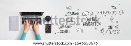 Online education theme with person using a laptop computer