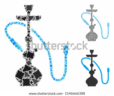 Hookah mosaic of ragged items in different sizes and color tinges, based on hookah icon. Vector ragged dots are composed into collage. Hookah icons collage with dotted pattern.