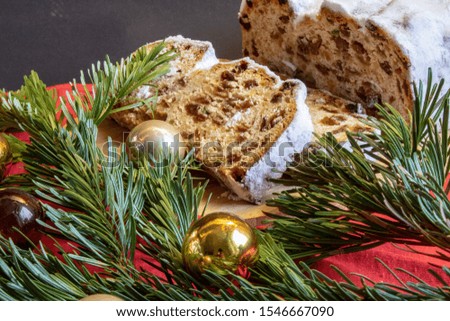 Christmas pictures, view of Christmas cookies with fir branches, candles and Christmas decorations
