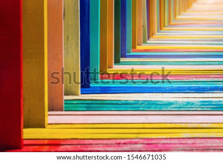   Beautiful colorful Rainbow Bridge at Kalong Village, Samut Sakhon province, Thailand

