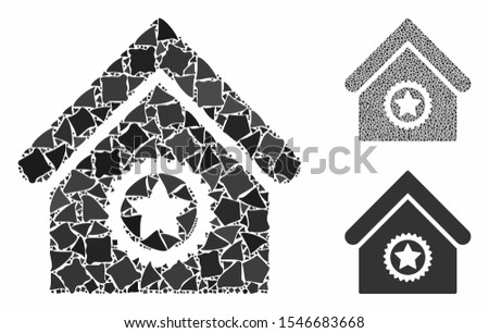 Excellent building composition of joggly parts in various sizes and color tones, based on excellent building icon. Vector joggly parts are grouped into illustration.
