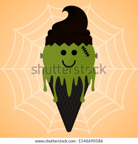 Monster shape ice cream cone. Halloween season - Vector illustration
