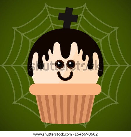 Halloween cupcake with a monster - Vector illustration