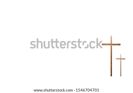 Wooden cross Jesus christ religious and spiritual background concept isolated on white, space for text closeup