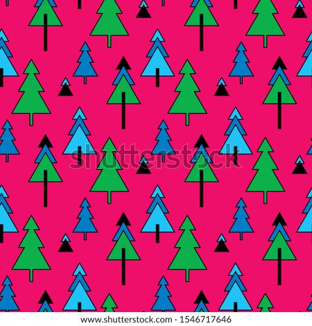 Abstract Christmas trees triangles and rectangles vector seamless pattern. Pink background.