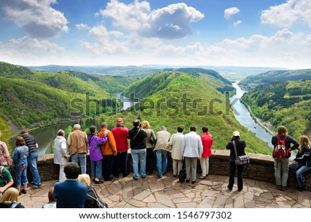 Saarland, Germany, Saarschleife bend of the river Saar view from Cloef Royalty-Free Stock Photo #1546797302