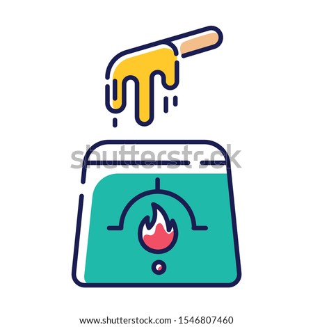 Hot waxing color icon. Natural soft wax in jar with spatula. Body hair removal equipment. Tools for depilation. Professional beauty treatment cosmetics. Isolated vector illustration