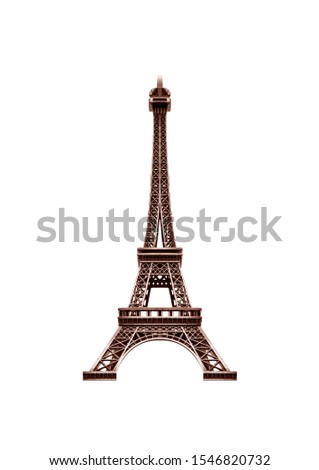 The Eiffel Tower is isolated on white background.