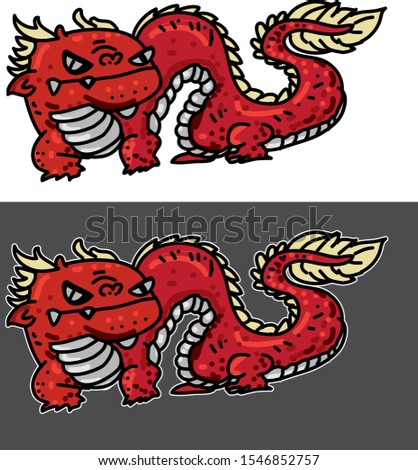 Red baby dragon isolate and sticker design.Rdd Chinese dragon tattoo.baby demon coloring book.Asian baby dragon.