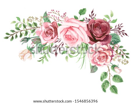 Watercolor Greenery and Roses Bouquet