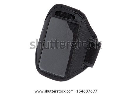closeup of a black running armband for smartphone on white