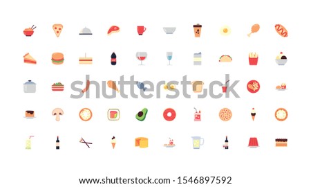 icon set pack design, food drinks eat restaurant menu dinner lunch cooking and meal theme Vector illustration