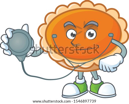pastry orange pie character mascot with doctor