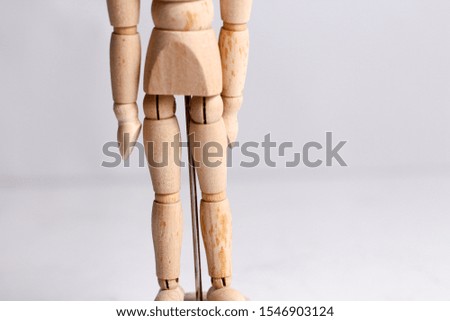 Half part of wooden toys mannequin. Isolated picture.