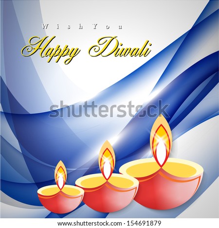 Abstract dewali card design with shiny vector diya on beautiful color background.