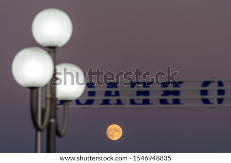 A selective focus shot of the yellow moon in a dark purple sky