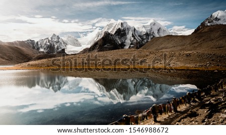 Gurudongmar Lake is one of the highest lakes in the world and in India, located at an altitude of 5,183 m, in the Indian state of Sikkim. Royalty-Free Stock Photo #1546988672
