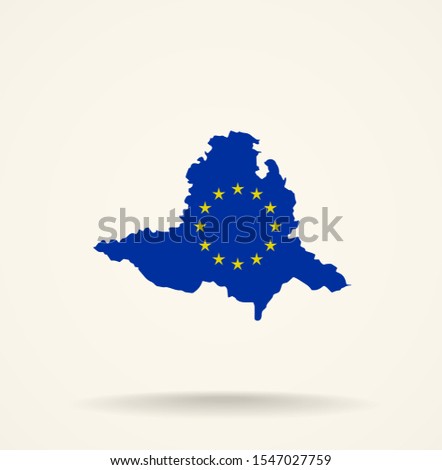 Map South Moravian Region (Czech Republic) in European Union (EU) flag colors, editable vector. 