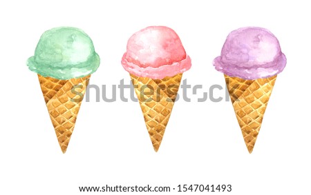 Ice cream watercolour clip art for invitation or greeting cards