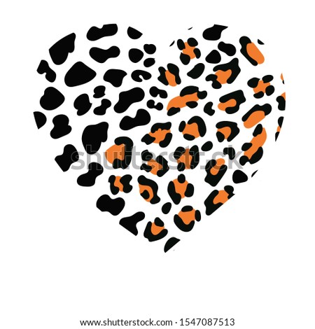 Fashion Vector illustration heart shape. Heart with leopard black and orange print texture pattern. modern exotic animal skin texture. Trendy animal wild heart panther or jiraffe print for t-shirt