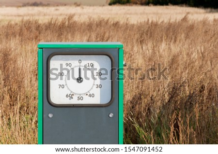 Fuel gauge at a mobile gas station. Refueling equipment at a construction site or in the field. Mini gas station.