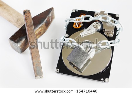 Hard disk drive and rough tools. Concept of hacking