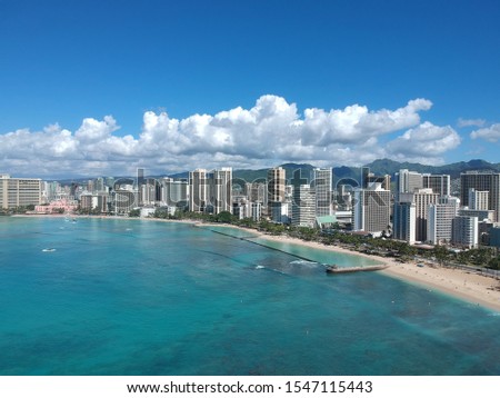 Panoramic Aerial views of Waikiki beach Hawaii 